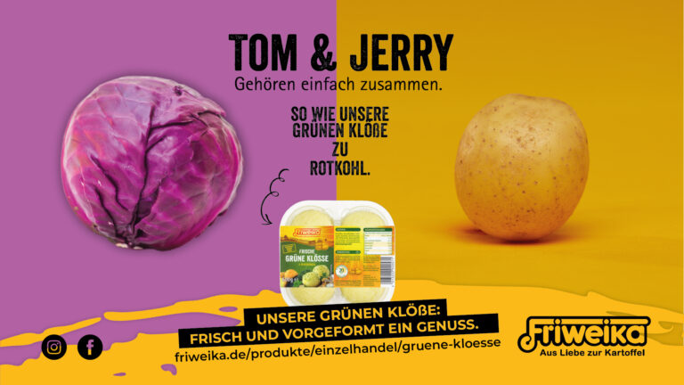 Produktvorstellung Rotkohl zu grünen Klößen der Friweika.
